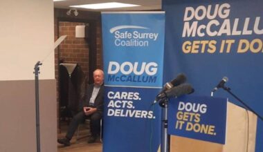 Doug McCallum waiting in the wings to announce his Surrey mayoral candidacy Monday in Crescent Beach. (Tom Zytaruk/Surrey Now-Leader)