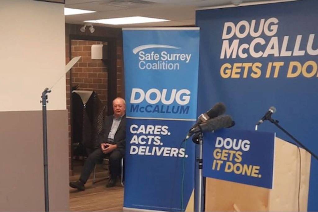 Doug McCallum waiting in the wings to announce his Surrey mayoral candidacy Monday in Crescent Beach. (Tom Zytaruk/Surrey Now-Leader)