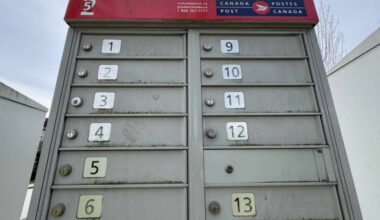 Community mailboxes in Surrey, B.C. on March 31, 2026. (Lauren Collins/Black Press Media)