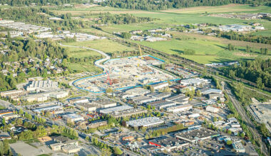 A lot of development is changing Cloverdale. The new hospital construction site is seen in the centre of the image. (Photo courtesy Cloverdale BIA)