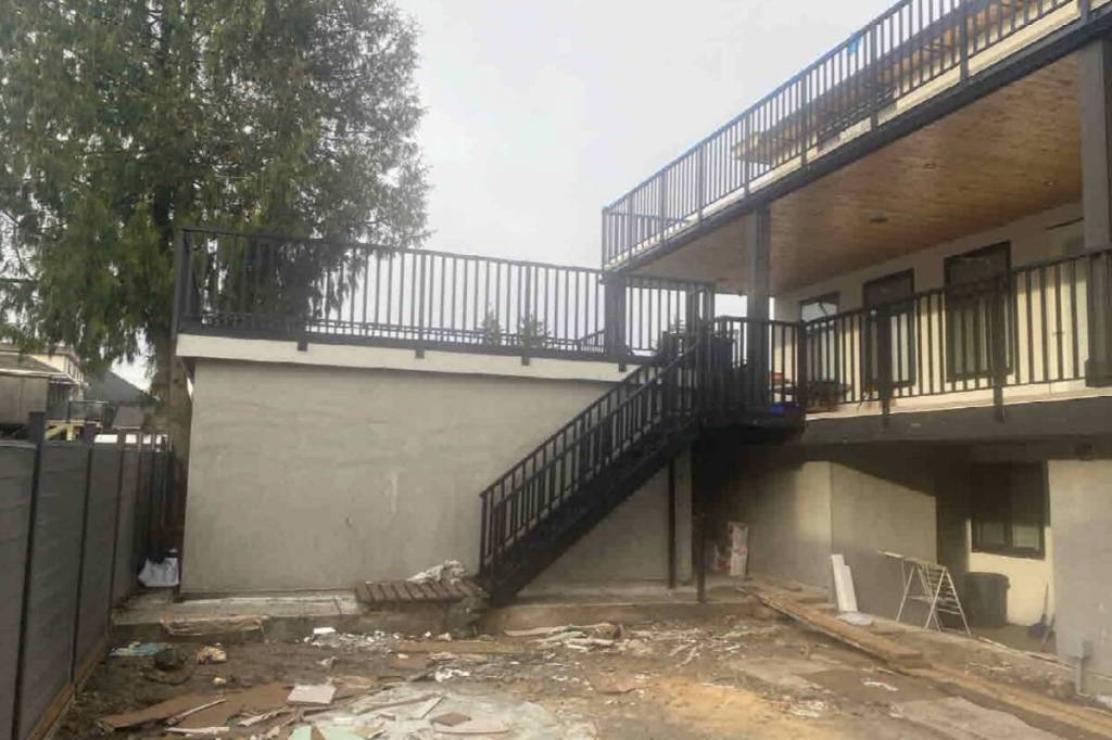 A view of the property at 13466 87A Ave., one of two where the city recently filed a notice on title for illegal construction. (City of Surrey photo)