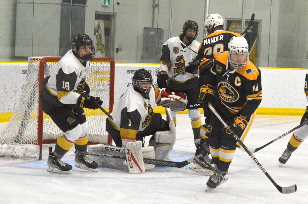 Surrey Knights and Delta Ice Hawks in action during a PJHL junior hockey game at North Surrey Sport & Ice Complex in 2023. (Tom Zillich/Surrey Now-Leader files)