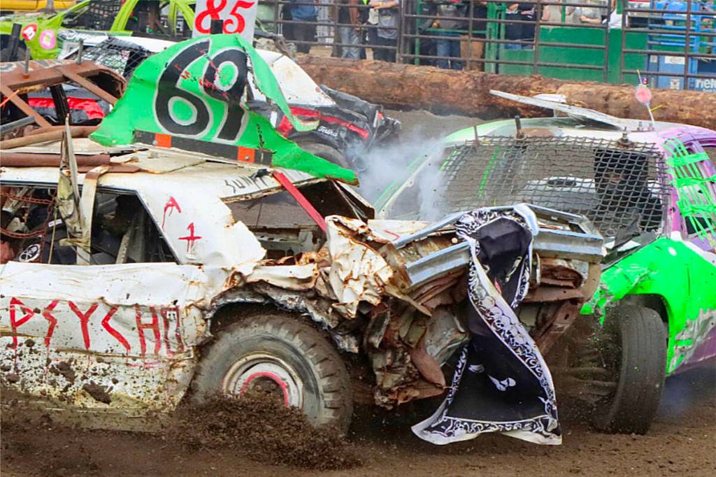 Cars smash it up in a demolition derby event. This year the Cloverdale Rodeo and Exhibition Association will run a demolition derby event on the Fairgrounds. (Black Press Media file photo)