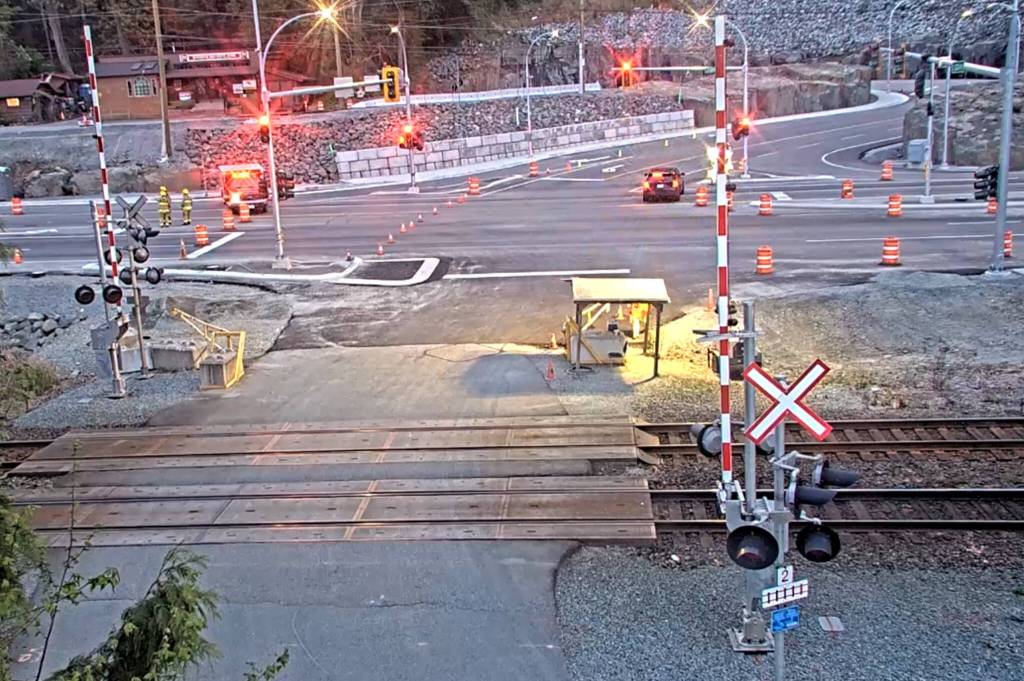 Lougheed Highway is closed between 272 Street and 240 Street in Maple Ridge due to a vehicle incident on Thursday morning (April 23). (Drive BC Photo)