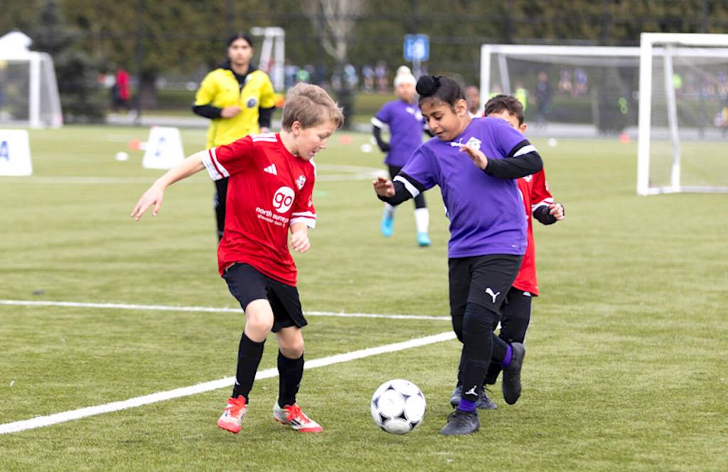 Surrey United and AUSC Selects teams play during the 2026 Surrey Mayor&rsquo;s Cup soccer tournament on March 14, 2026 at Newton Athletic Park in Surrey. (Anna Burns/Surrey Now-Leader)