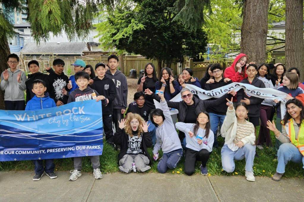 Students from H.T. Thrift Elementary School participated in local Earth Day weeding event. (Green Teams Canada/contributed to Peace Arch News)