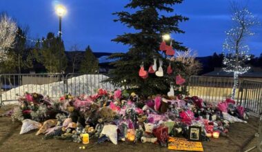 A memorial of the mass shooting victims in Tumbler Ridge. (Submitted by Mel Romeo)