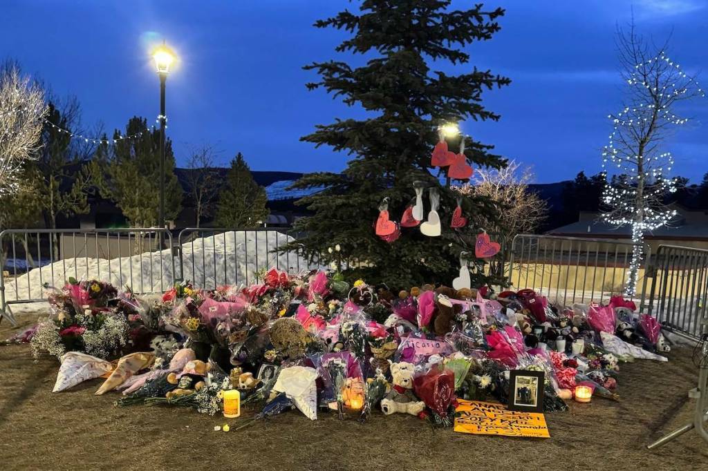 A memorial of the mass shooting victims in Tumbler Ridge. (Submitted by Mel Romeo)