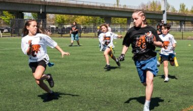 Indigenous Youth Program flag football tournament for youth at Tom Binnie Park in Surrey on Sunday, April 26, 2026. (Tyler MacMaster/BC Lions photo)