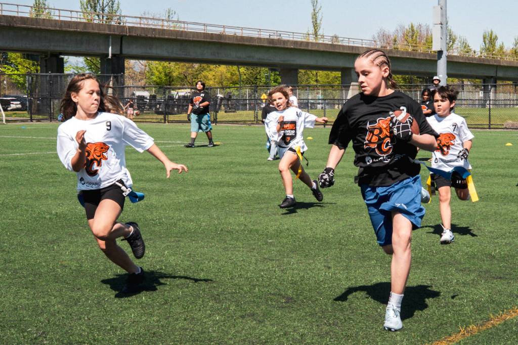 Indigenous Youth Program flag football tournament for youth at Tom Binnie Park in Surrey on Sunday, April 26, 2026. (Tyler MacMaster/BC Lions photo)