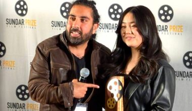 Sidartha Murjani, executive director and senior programmer of Sundar Prize Film Festival, with Hannah Yang, winner of Best BC Short Film award (for &ldquo;Red Light Rebel&rdquo;) at the 2026 festival awards event at Landmark Cinemas Guildford in Surrey on April 26, 2026. (Contributed to Surrey Now-Leader)