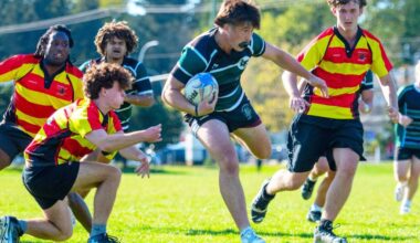 Lord Tweedsmuir rugby player Jerin Harinen crashes through a line of Terry Fox Raven defenders April 24 on his way to both man-of-the-match honours and a 25-point performance. (Photo: Brooklynne Stephens/Submitted to Cloverdale Reporter)
