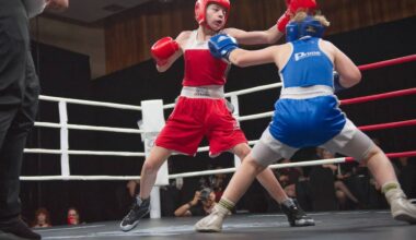 Bulldogs Boxing&rsquo;s Shane Jordan exchanges blows with Nelson Boxing&rsquo;s Beau Mahoney in their U13 JRA Novice bout during the Hit2Fit Gala at the SASCU Recreation Centre on Saturday, April 25, 2026. By unanimous decision, Jordan was declared the winner. (Lachlan Labere-Salmon Arm Observer)