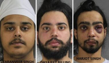 From left: Taranveer Singh, Dayajeet Singh Billing and Harjot Singh have all been charged in connection with a Crescent Beach shooting that&rsquo;s believed to be extortion-related. The trio are due back in Surrey provincial Court on Tuesday, June 9 for disposition. (Contributed to Black Press Media