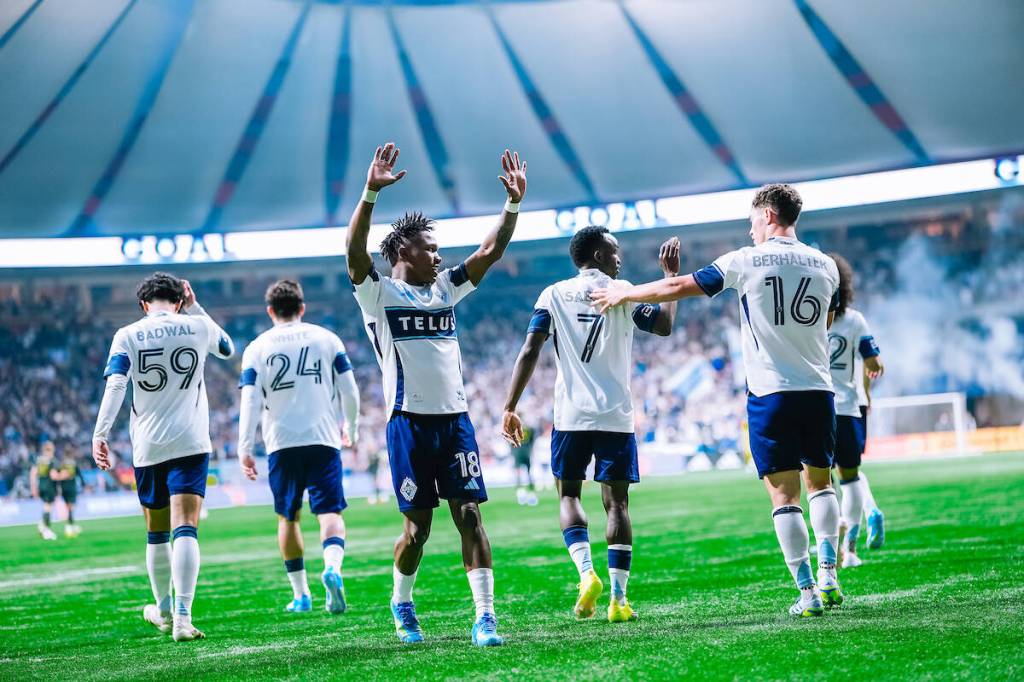 Goal celebration during Vancouver Whitecaps FC&rsquo;s annual Vaisakhi Match at BC Place Stadium on Saturday, April 4, 2026. (Bob Frid/Contributed to Surrey Now-Leader)