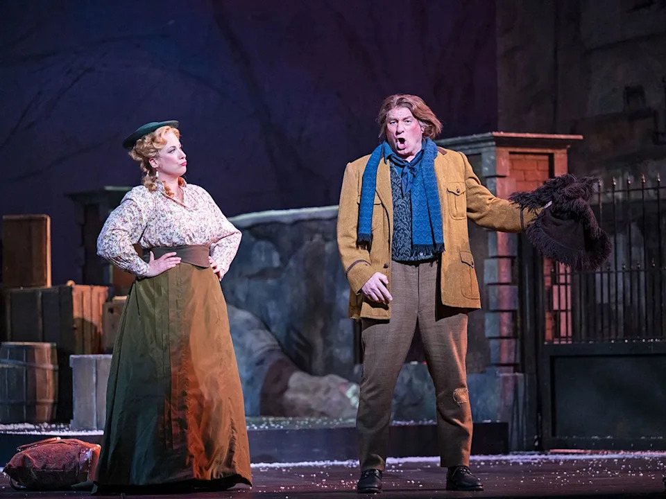 Lara Ciekiewicz as Musetta and Gregory Dahl as Marcello in Vancouver Opera’s 2026 production of La Bohème.