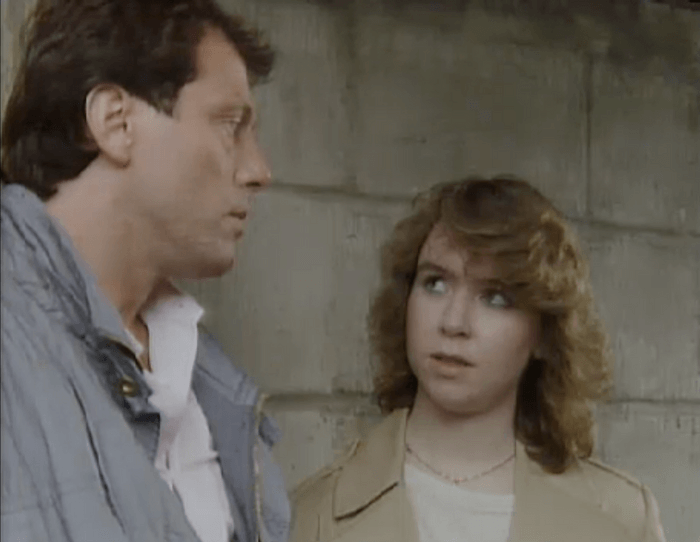 509081 Leslie Grantham as Den Watts speaks to Susan Tully as Michelle Fowler in EastEnders.