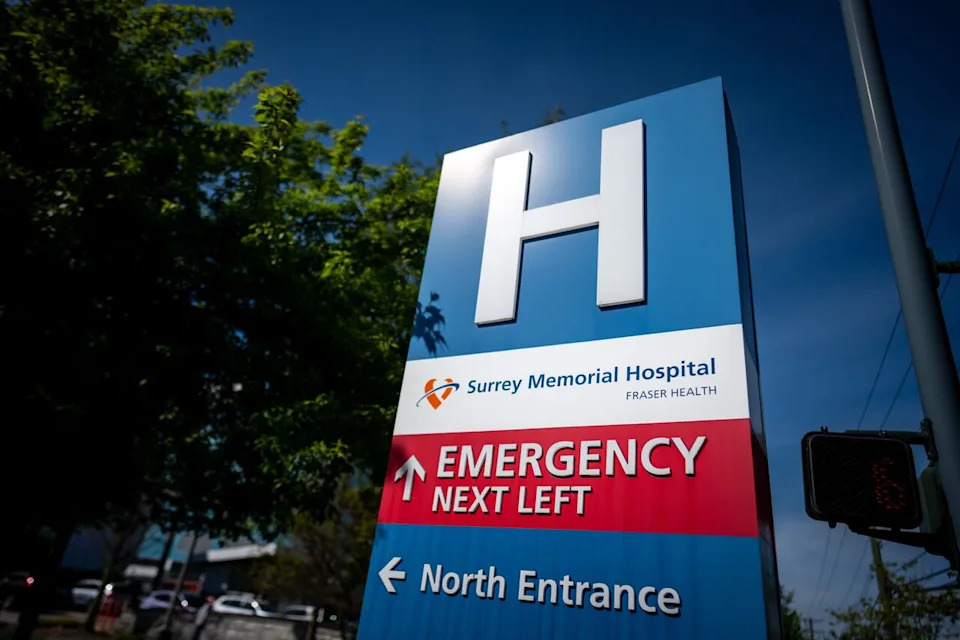 Surrey Memorial hospital in Surrey, B.C., on Monday, April 20, 2026.