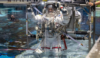 NASA astronaut Anil Menon participates in a spacewalk training session at NASA’s Johnson Space Center's Neutral Buoyancy Laboratory in Houston, Texas, ahead of his upcoming mission to the International Space Station.