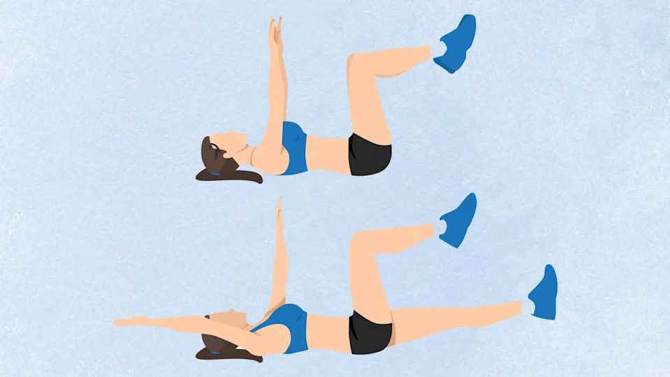 an illo of a woman doing a dead bug 