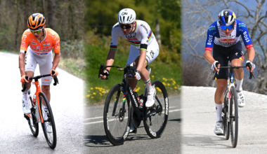 Collage image of Oscar Onley, Tadej Pogačar and Florian Lipowitz