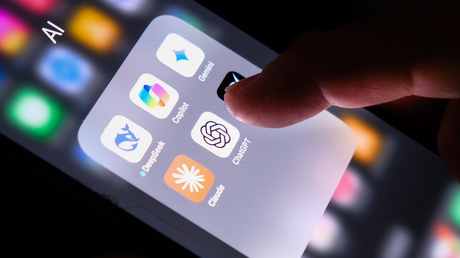 A series of AI icons on a phone.