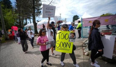 Protesters outside Vancouver's Lapu Lapu festival marking 1 year after 11 were killed