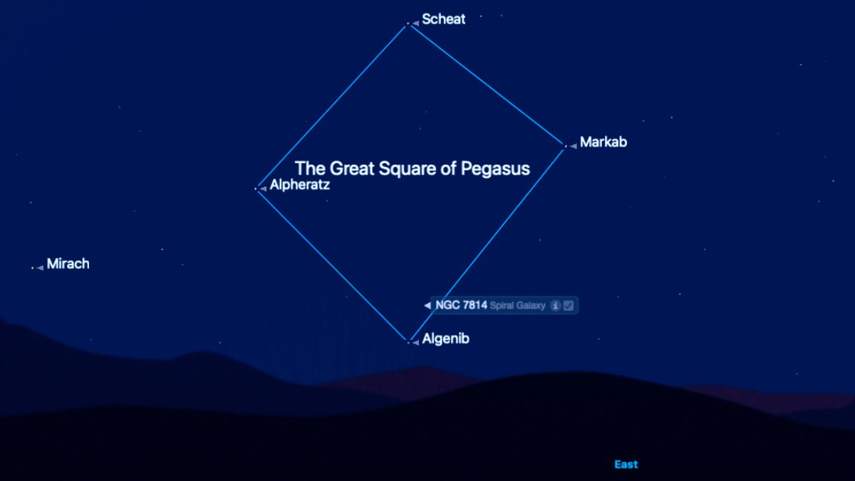 night sky map showing the location of the great square of pegasus.