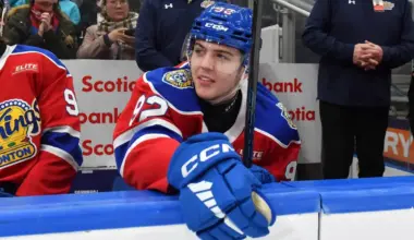 Edmonton Oil Kings forward Miroslav Holinka observes play from the bench.
