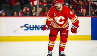 Calgary Flames defenseman Rasmus Andersson (4) against the New York Islanders during the second period at Scotiabank Saddledome.