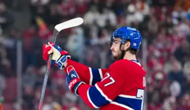 Montreal Canadiens forward Kirby Dach (77) steps on the ice during the first period of the game against the Minnesota Wild at the Bell Centre.