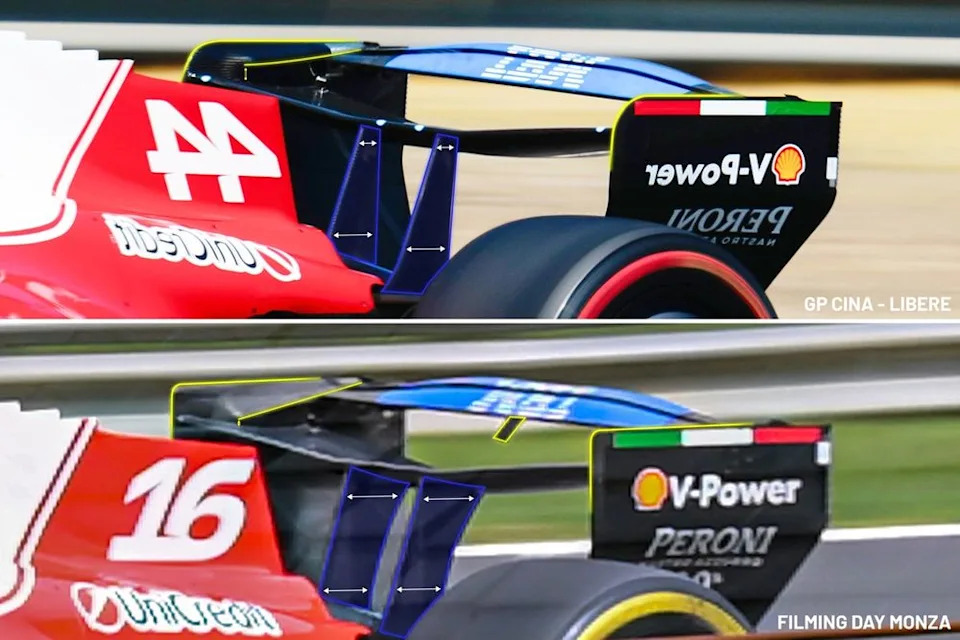 Confronto ala posteriore Ferrari SF-26 durante il filming day