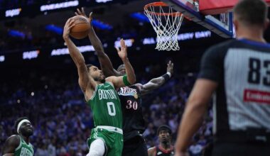 Celtics beat 76ers 108-100 in Game 3 behind 25 points each from Tatum, Brown