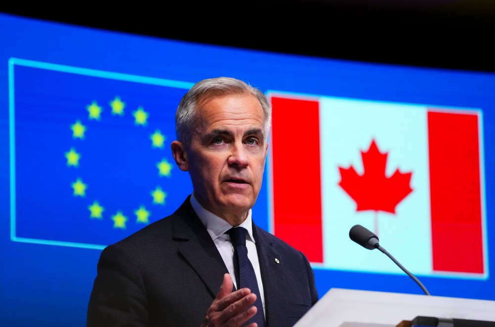Canadian Prime Minister Mark Carney takes part in a press conference during the Canada EU Summit in Brussels, Belgium on Monday, June 23, 2025. THE CANADIAN PRESS/Sean Kilpatrick