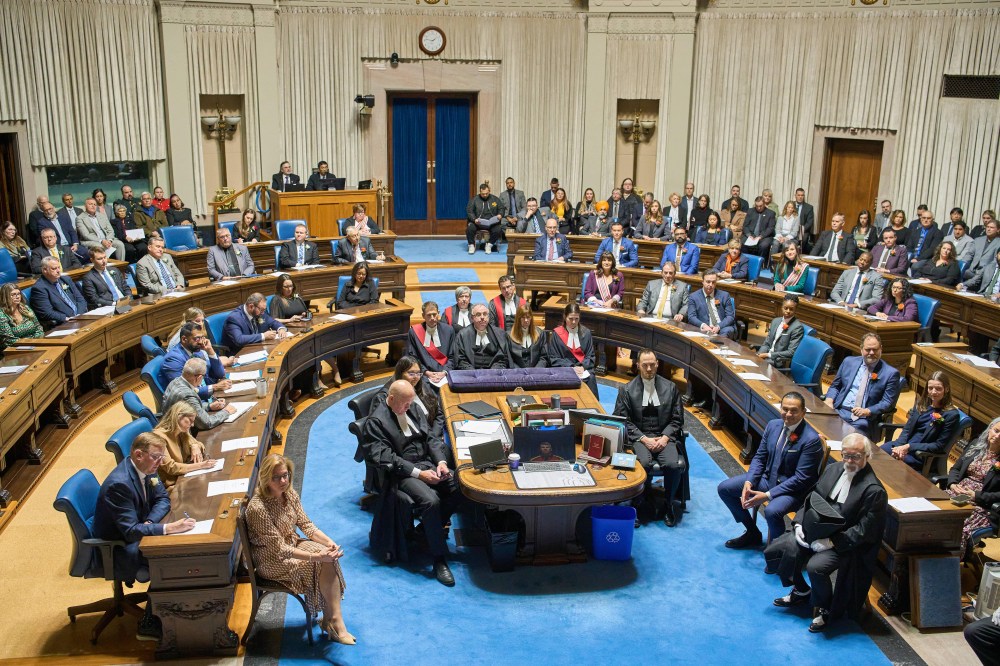 Manitoba Lt.-Gov. Anita Neville delivers the Speech from the Throne, at the Manitoba Legislative Building in Winnipeg, Tuesday, Nov. 18, 2025. THE CANADIAN PRESS/David Lipnowski
