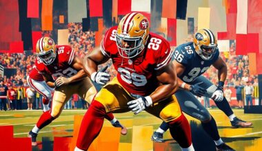 A cubist, geometric painting depicting a defensive lineman