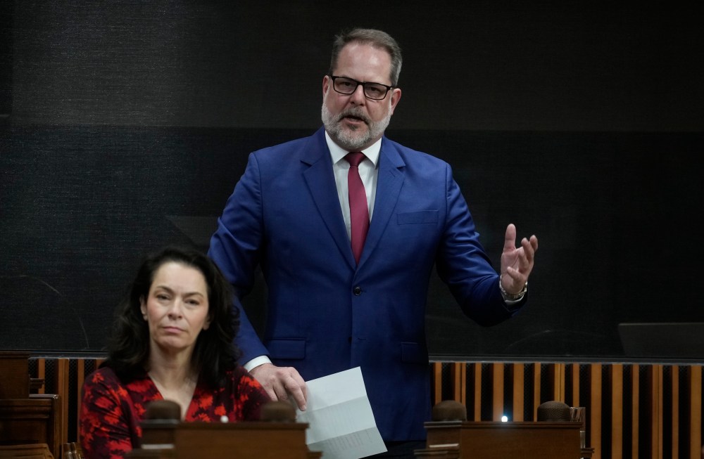 NDP MP for Rosemont-La Petite-Patrie Alexandre Boulerice rises during Question Period on Parliament Hill in Ottawa, Friday, April 17, 2026. THE CANADIAN PRESS/Adrian Wyld