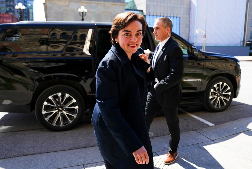 Quebec Premier Christine Frechette arrives for a meeting with Prime Minister Mark Carney on Parliament Hill in Ottawa on Friday, April 17, 2026. THE CANADIAN PRESS/Sean Kilpatrick