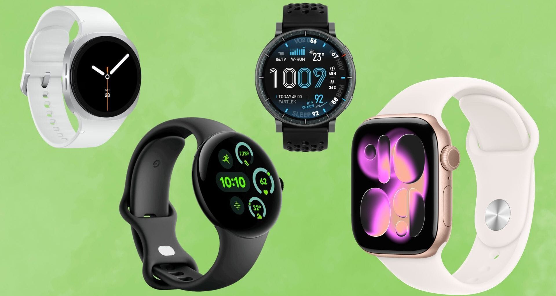 The best smartwatches for health tracking (Image via Apple, Samsung, Google, Amazfit)