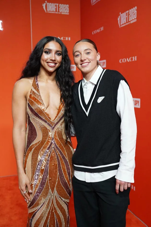 Fudd, left, and Bueckers posed for a photo during the WNBA draft on April 13.
