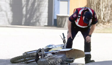 Driver taken to hospital in serious condition after motorcycle collides with tree