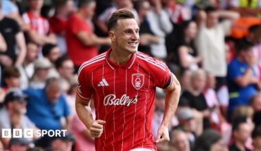 Chris Wood celebrates