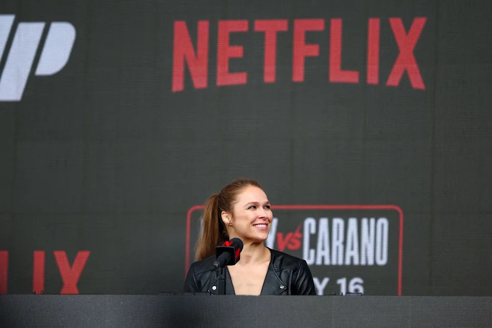 Ronda Rousey at the launch press conference for her MMA return (Getty)