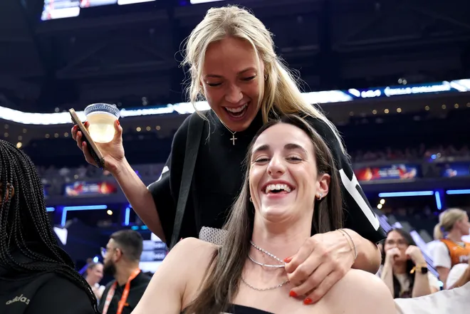 Sophie Cunningham and Caitlin Clark of the Indiana Fever.