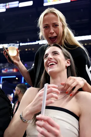 Sophie Cunningham and Caitlin Clark of the Indiana Fever in the Kia WNBA Skills Challenge.