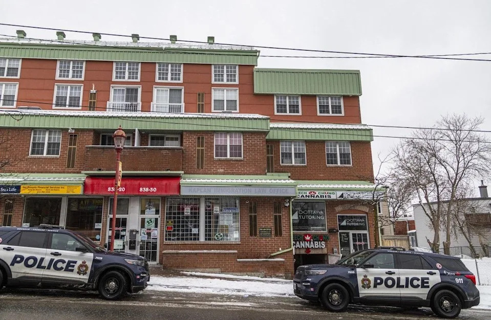 Ottawa police were parked and putting a man in handcuffs Sunday March 22, 2026 in front of the New Dawn Medical: Addiction Treatment Centre.