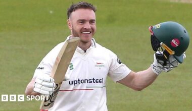Ben Cox celebrates scoring century