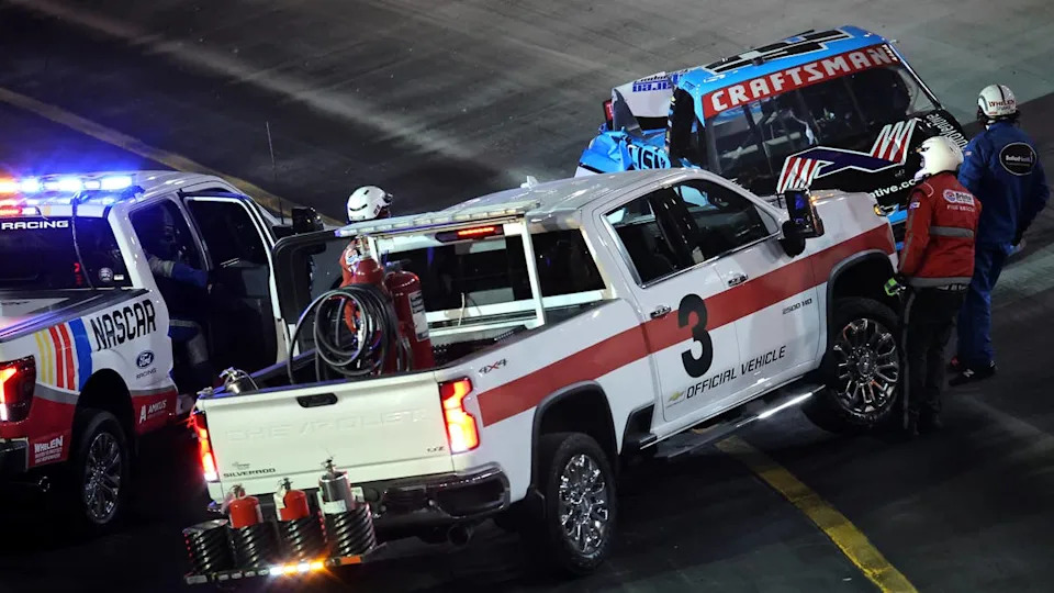 Tyler Reif on the track after wrecking at Bristol with Frankie Muniz. &lpar;Photo by Jonathan Bachman&sol;Getty Images&rpar;