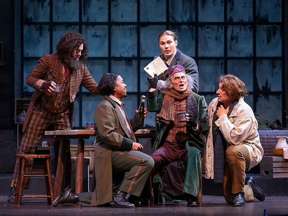  Alex Halliday as Colline, Justin Welsh as Schaunard, Matthew White as Rodolfo, Thomas Goerz as Benoit, and Gregory Dahl as Marcello. Vancouver Opera’s 2026 production of La Bohème.