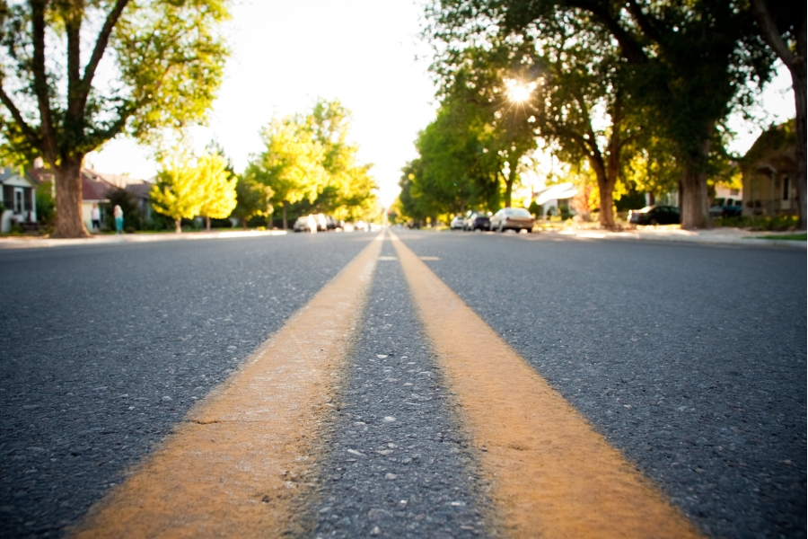 street, neighborhood, yellow lines, road
